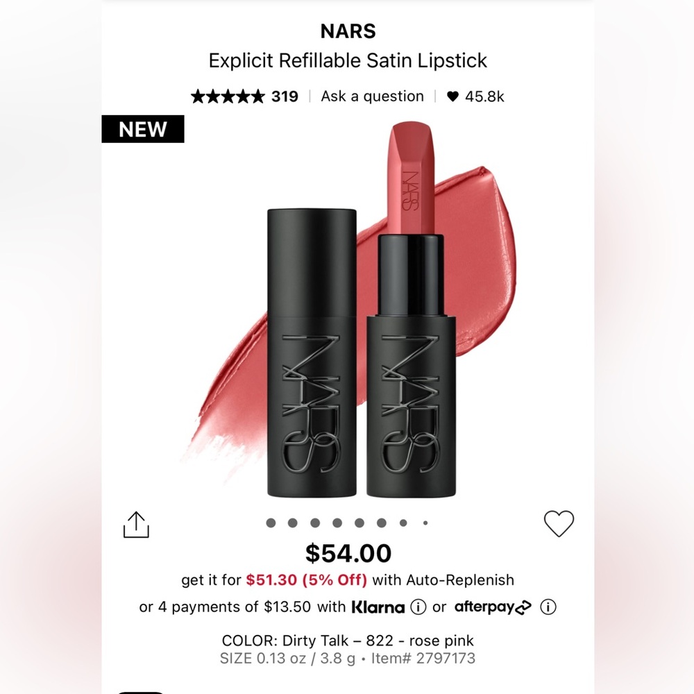 NARS Explicit Refillable Satin Lipstick 822